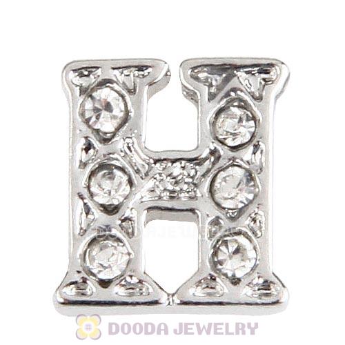 Platinum Plated Alloy Letter H with Crystal Floating Locket Charms Wholesale