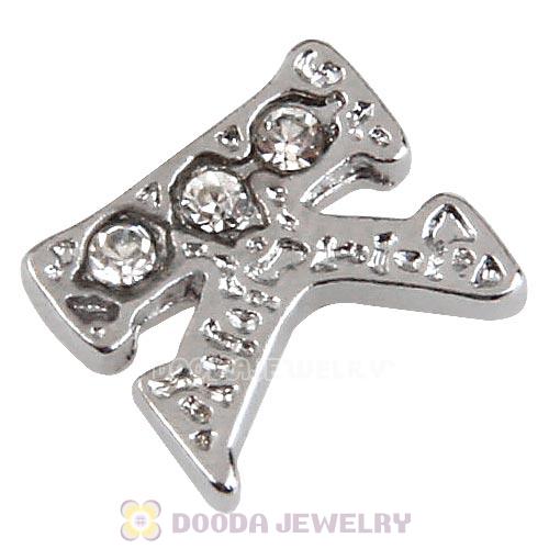 Platinum Plated Alloy Letter K with Crystal Floating Locket Charms Wholesale