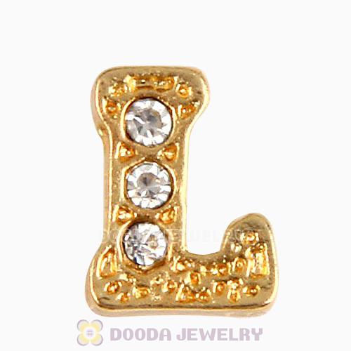 Gold Plated Alloy Letter L with Crystal Floating Locket Charms Wholesale
