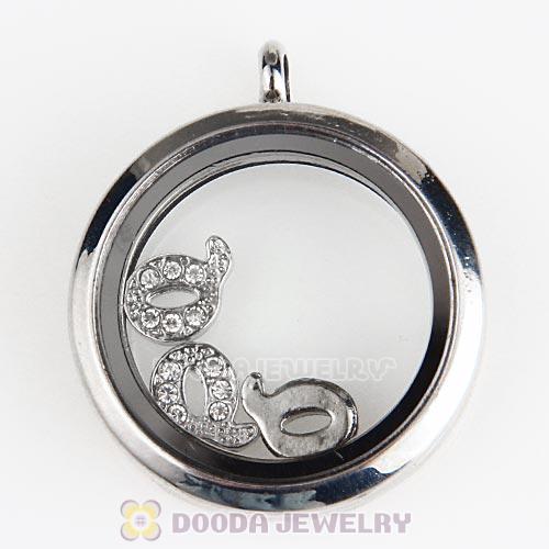 Platinum Plated Alloy Letter Q with Crystal Floating Locket Charms Wholesale