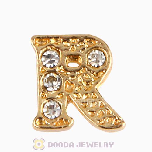 Gold Plated Alloy Letter R with Crystal Floating Locket Charms Wholesale