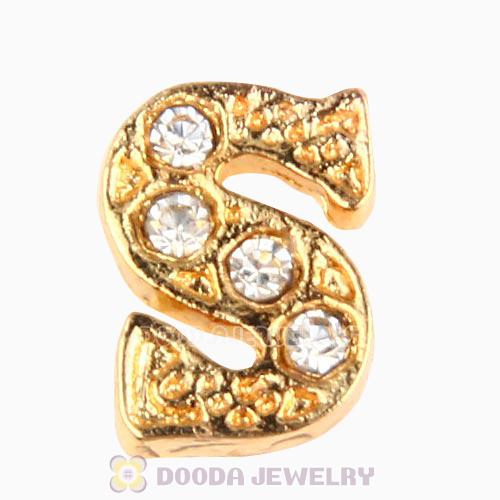 Gold Plated Alloy Letter S with Crystal Floating Locket Charms Wholesale