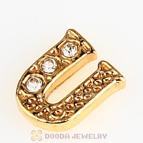 Gold Plated Alloy Letter U with Crystal Floating Locket Charms Wholesale