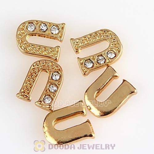 Gold Plated Alloy Letter U with Crystal Floating Locket Charms Wholesale