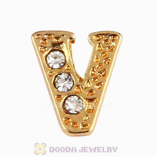 Gold Plated Alloy Letter V with Crystal Floating Locket Charms Wholesale