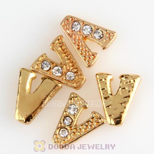 Gold Plated Alloy Letter V with Crystal Floating Locket Charms Wholesale