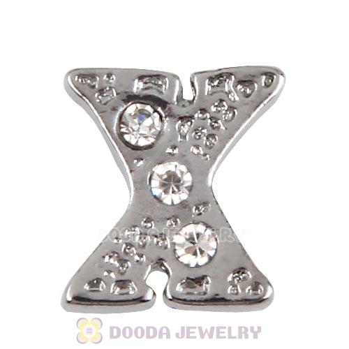 Platinum Plated Alloy Letter X with Crystal Floating Locket Charms Wholesale