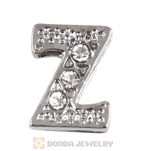 Platinum Plated Alloy Letter Z with Crystal Floating Locket Charms Wholesale