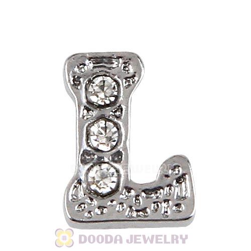 Platinum Plated Alloy Letter L with Crystal Floating Locket Charms Wholesale