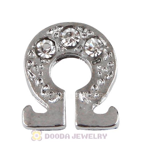Platinum Plated Alloy Greek Letter Omega with Crystal Floating Locket Charms Wholesale