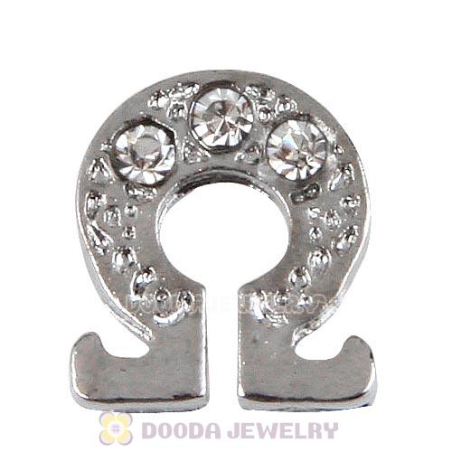 Platinum Plated Alloy Greek Letter Omega with Crystal Floating Locket Charms Wholesale