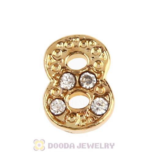 Gold Plated Alloy Number 8 with Crystal Floating Locket Charms Wholesale