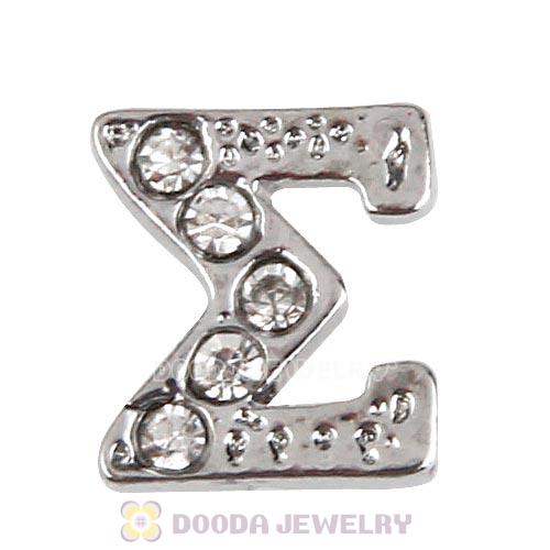 Platinum Plated Alloy Greek Letter Sigma with Crystal Floating Locket Charms Wholesale