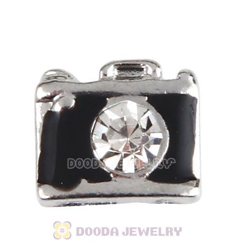 Platinum Plated Enamel Alloy Camera with Crystal Floating Locket Charms Wholesale