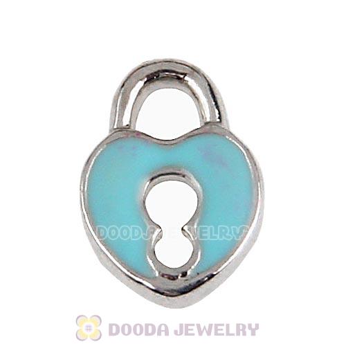 Platinum Plated Alloy Enamel Aqua heart lock Floating Locket Charms Wholesale