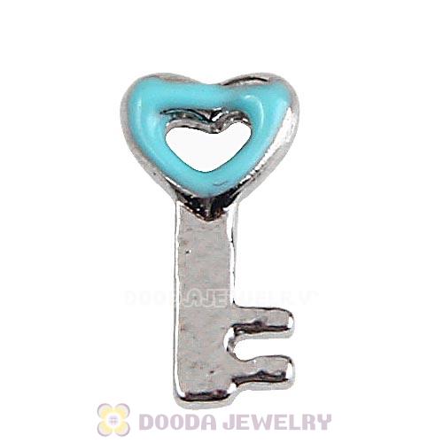 Platinum Plated Alloy Enamel Aqua key to my heart Floating Locket Charms Wholesale