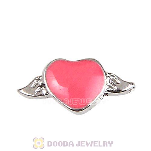 Platinum Plated Alloy Enamel Heart with wings Floating Locket Charms Wholesale