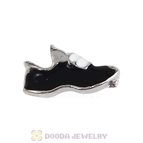 Platinum Plated Alloy Enamel Running shoe in black Floating Locket Charms Wholesale