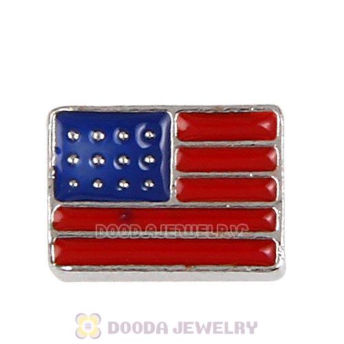Platinum Plated Alloy Enamel American flag Floating Locket Charms Wholesale