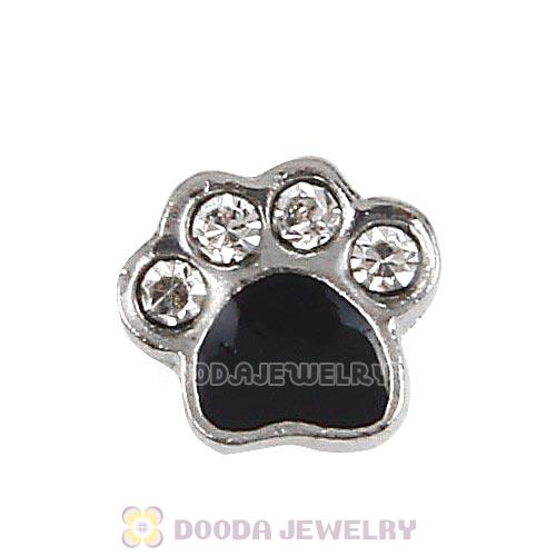 Platinum Plated Alloy Enamel Cat paw with Crystal Floating Locket Charms Wholesale