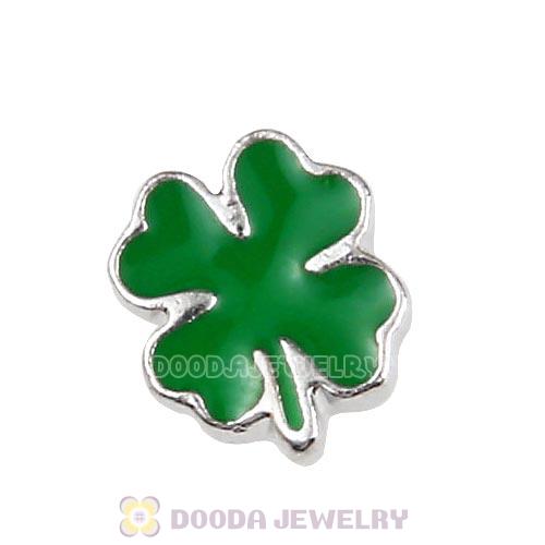 Platinum Plated Alloy Enamel Four leaf clover Floating Locket Charms Wholesale