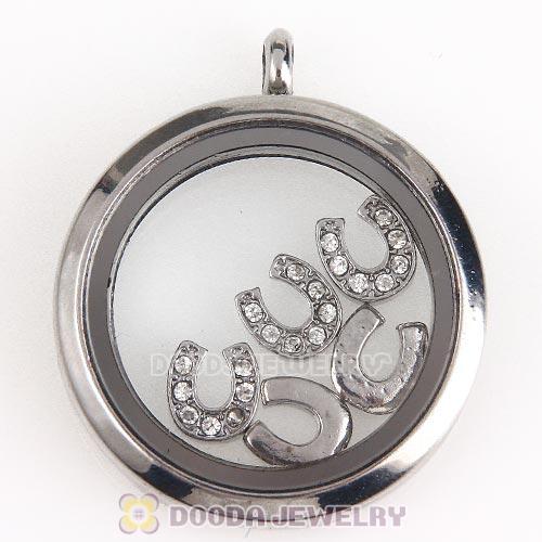 Platinum Plated Alloy Horseshoe with Crystal Floating Locket Charms Wholesale