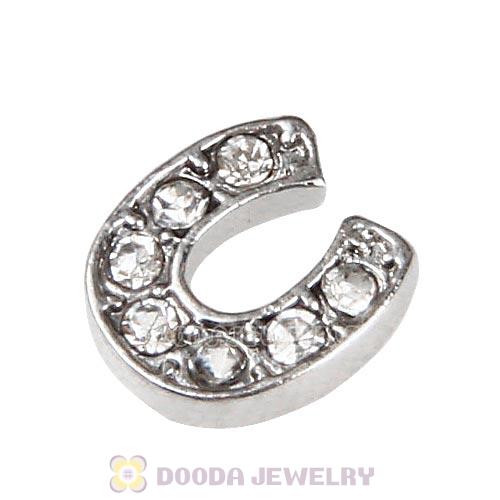 Platinum Plated Alloy Horseshoe with Crystal Floating Locket Charms Wholesale