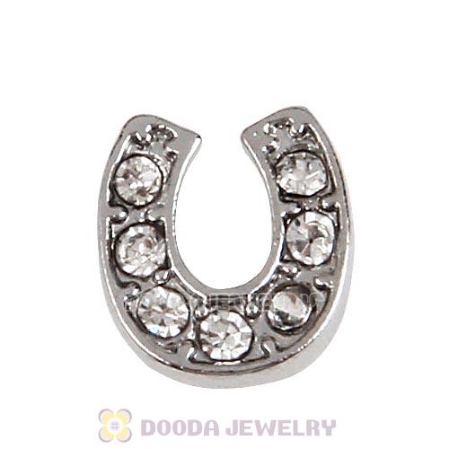 Platinum Plated Alloy Horseshoe with Crystal Floating Locket Charms Wholesale