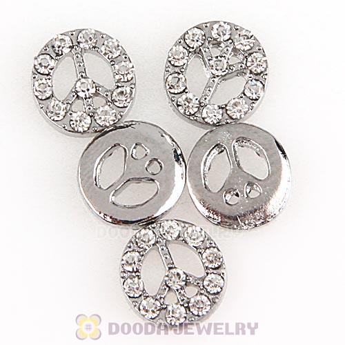 Platinum Plated Alloy Peace sign with Crystal Floating Locket Charms Wholesale