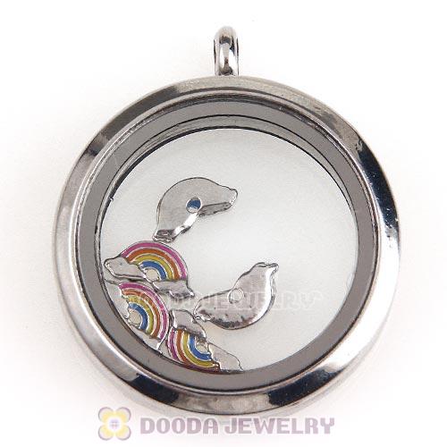 Platinum Plated Alloy Enamel Rainbow Floating Locket Charms Wholesale