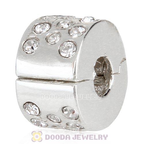 Sterling Silver Glimmer Clip Beads with Clear Austrian Crystal European Style