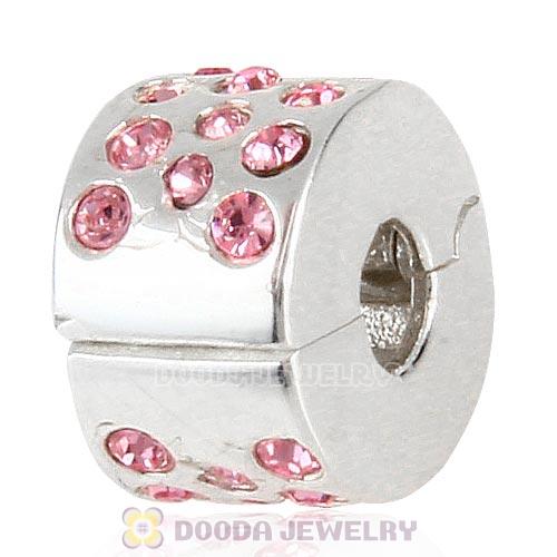 Sterling Silver Glimmer Clip Beads with Light Rose Austrian Crystal European Style