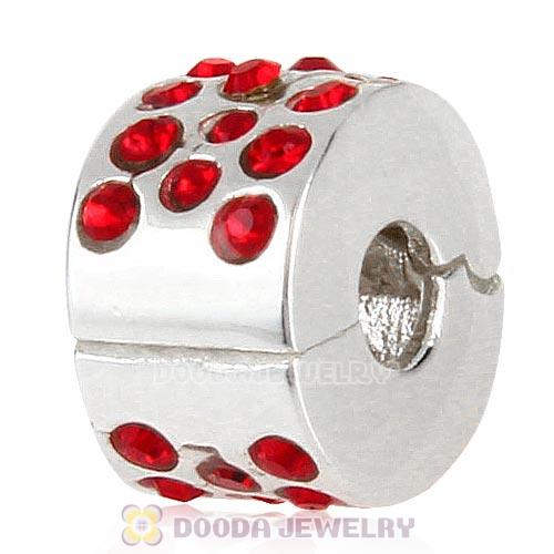 Sterling Silver Glimmer Clip Beads with Light Siam Austrian Crystal European Style