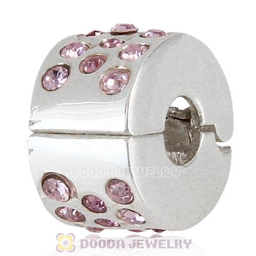Sterling Silver Glimmer Clip Beads with Light Amethyst Austrian Crystal European Style