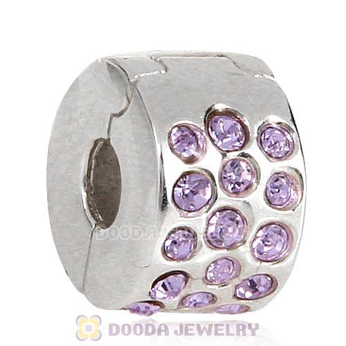 Sterling Silver Glimmer Clip Beads with Violet Austrian Crystal European Style