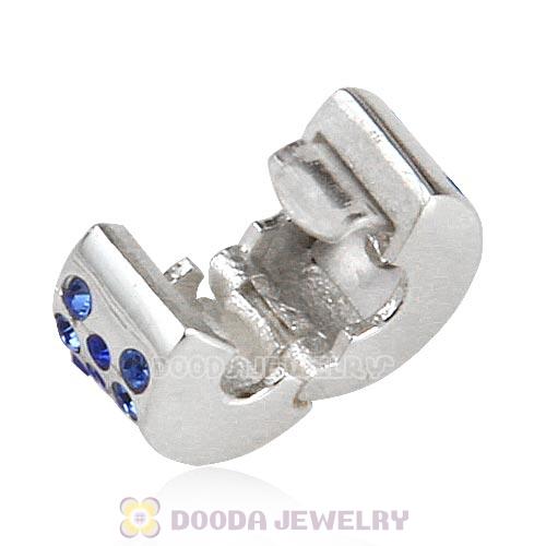 Sterling Silver Glimmer Clip Beads with Sapphire Austrian Crystal European Style
