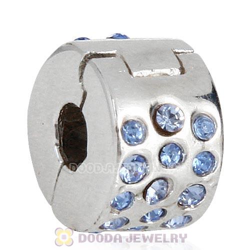 Sterling Silver Glimmer Clip Beads with Light Sapphire Austrian Crystal European Style