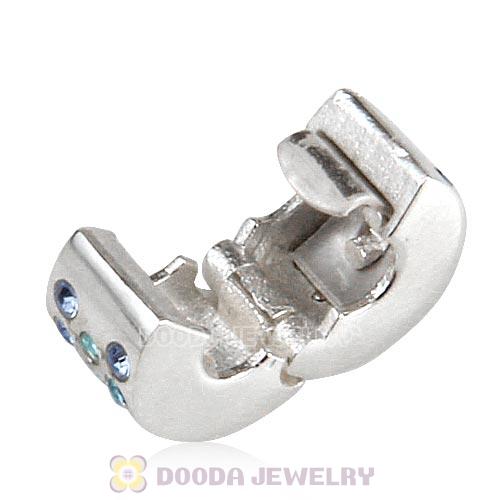 Sterling Silver Glimmer Clip Beads with Aquamarine Austrian Crystal European Style