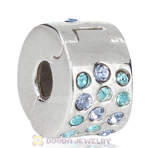 Sterling Silver Glimmer Clip Beads with Aquamarine Austrian Crystal European Style