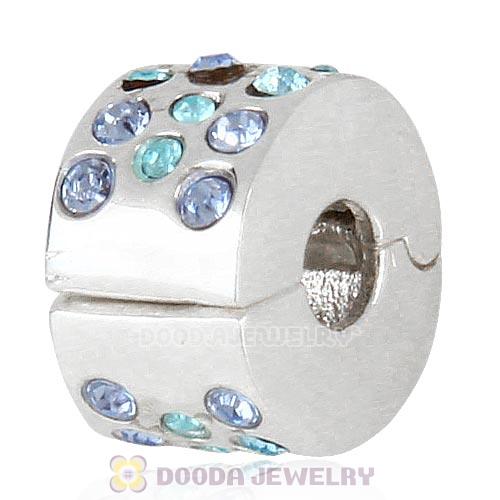 Sterling Silver Glimmer Clip Beads with Aquamarine Austrian Crystal European Style