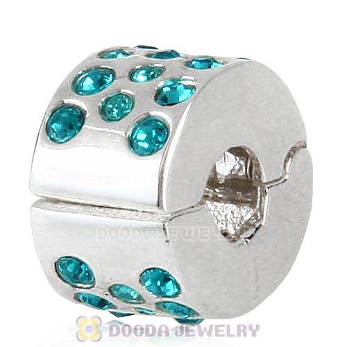Sterling Silver Glimmer Clip Beads with Blue Zircon Austrian Crystal European Style