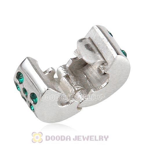 Sterling Silver Glimmer Clip Beads with Emerald Austrian Crystal European Style