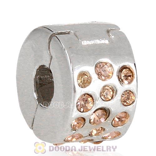 Sterling Silver Glimmer Clip Beads with Light Peach Austrian Crystal European Style