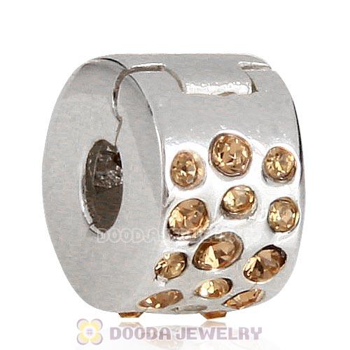 Sterling Silver Glimmer Clip Beads with Light Colorado Topaz Austrian Crystal European Style