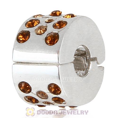 Sterling Silver Glimmer Clip Beads with Smoked Topaz Austrian Crystal European Style