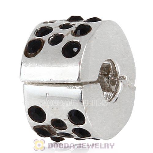 Sterling Silver Glimmer Clip Beads with Jet Austrian Crystal European Style