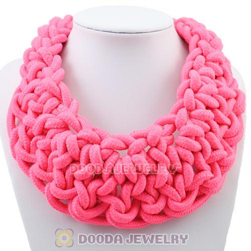 Handmade Weave Fluorescence Pink Cotton Rope Statement Necklace