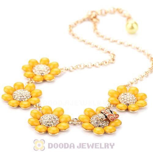 2014 Design Lollies Yellow Resin Flower with Crystal and Ladybug Necklaces Wholesale