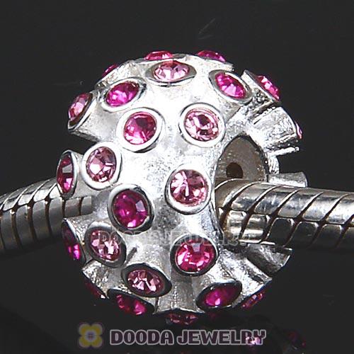 Sterling Silver Loose Pave Beads with Pink and Rose and Fuchsia Austrian Crystal