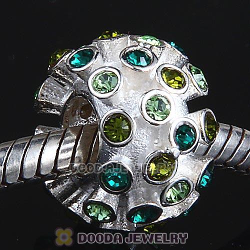 Sterling Silver Loose Pave Beads with Peridot and Emerald and Olivine Austrian Crystal